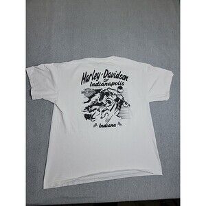 Harley Davidson Shirt L White Indianapolis  Motor Oil 2‎ Sided Biker Motorcycle